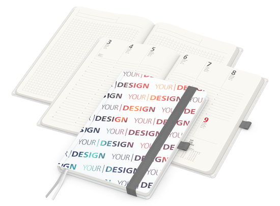 Wochenkalender vorne + Notizen hinten Match-Hybrid RECYCLING Papier-Hardcover A5, Einband-Material recyceltes Papier matt