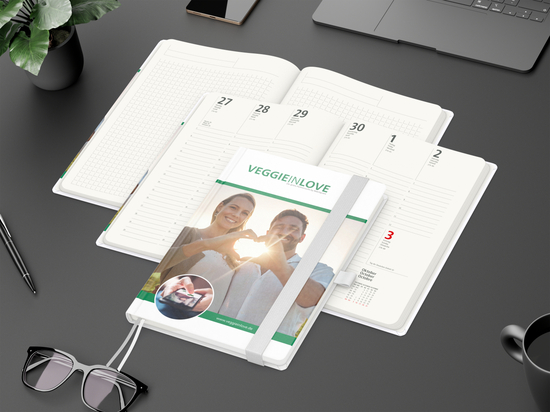 Wochenkalender vorne + Notizen hinten Match-Hybrid RECYCLING Papier-Hardcover A5, Einband-Material recyceltes Papier matt