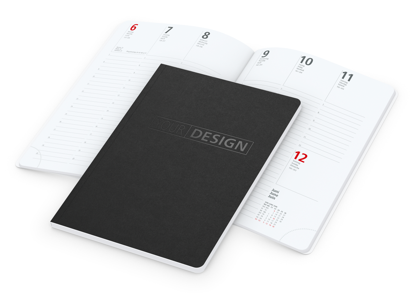 Wochenkalender Prestige-Flexx A5 Naturkarton-Softcover schwarz, Prägung schwarz-glänzend inkl.
