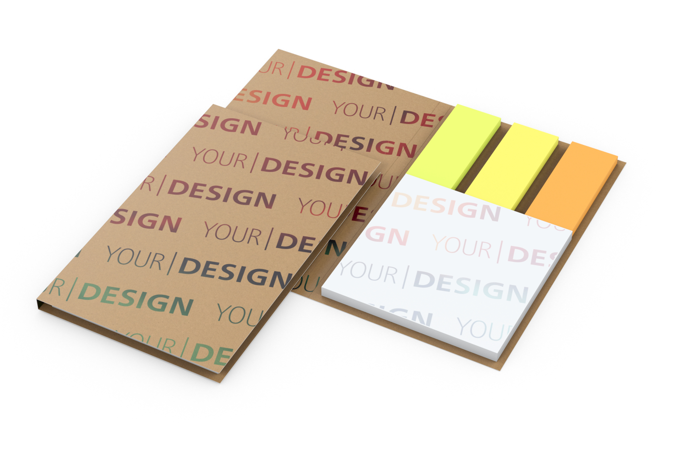 Haftnotiz-Set Berlin Zettel quadratisch Karton-Umschlag mit Buchöffnung, Haftmarker-Material durchgefärbtes Papier, Umschlag-Material Naturkarton braun