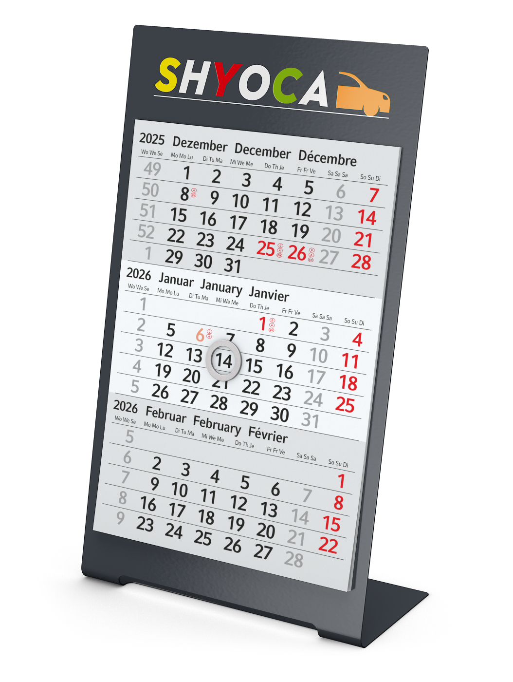 Tischkalender Desktop 3 Color Bestseller, 1 Jahr, anthrazit