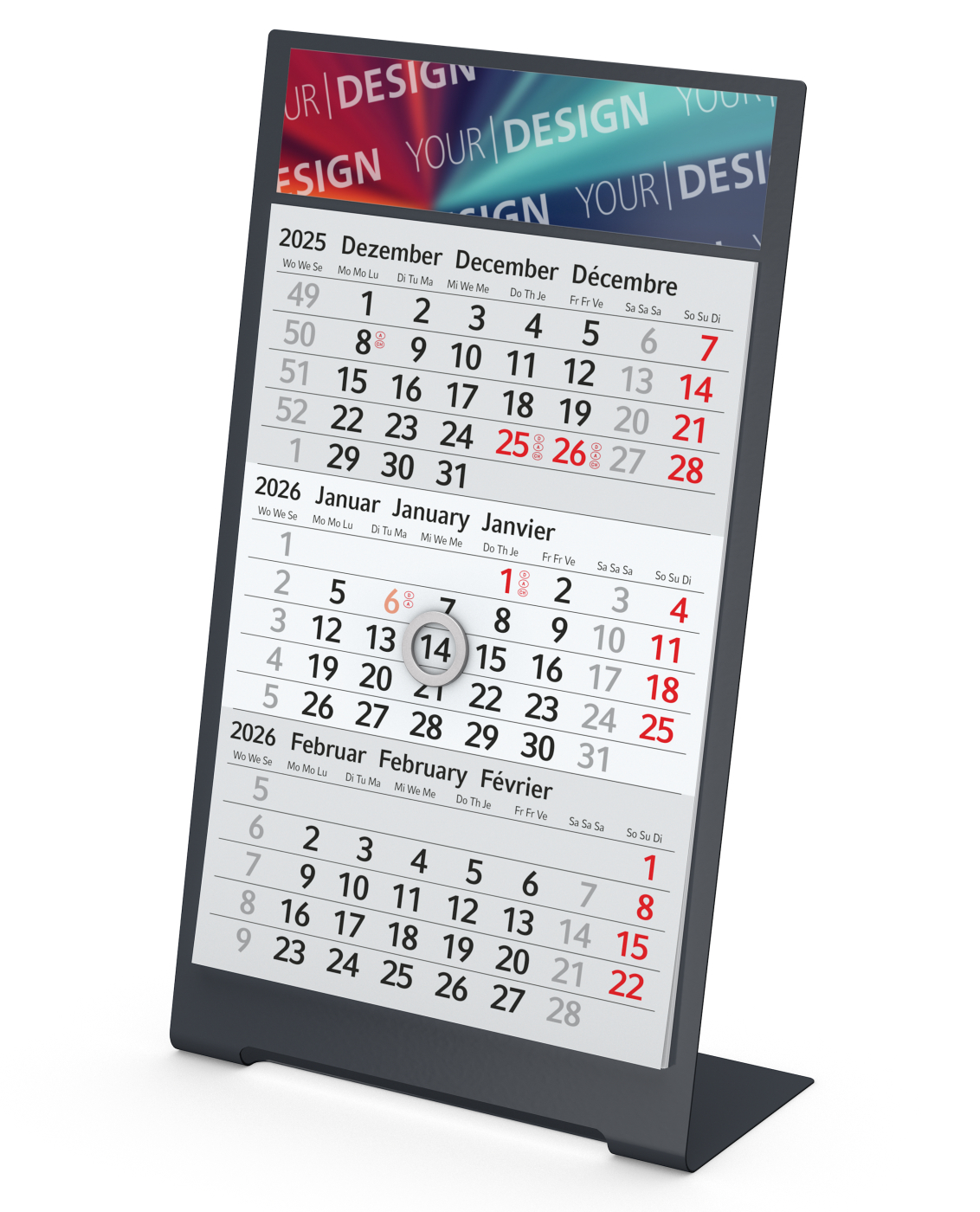 Tischkalender Desktop 3 Color Bestseller, 1 Jahr, anthrazit