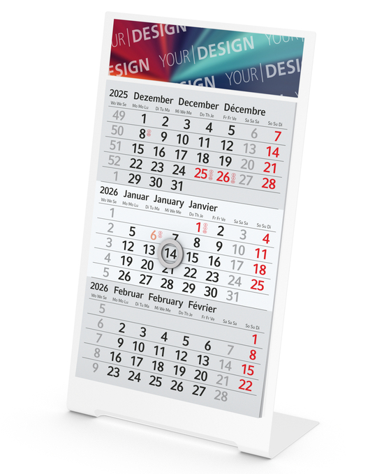 Tischkalender Desktop 3 Color Bestseller, 1 Jahr, weiß
