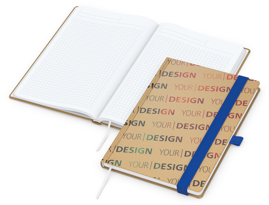 Notizbuch Match-Book White Bestseller, A5, Natura, braun-individuell, mittelblau