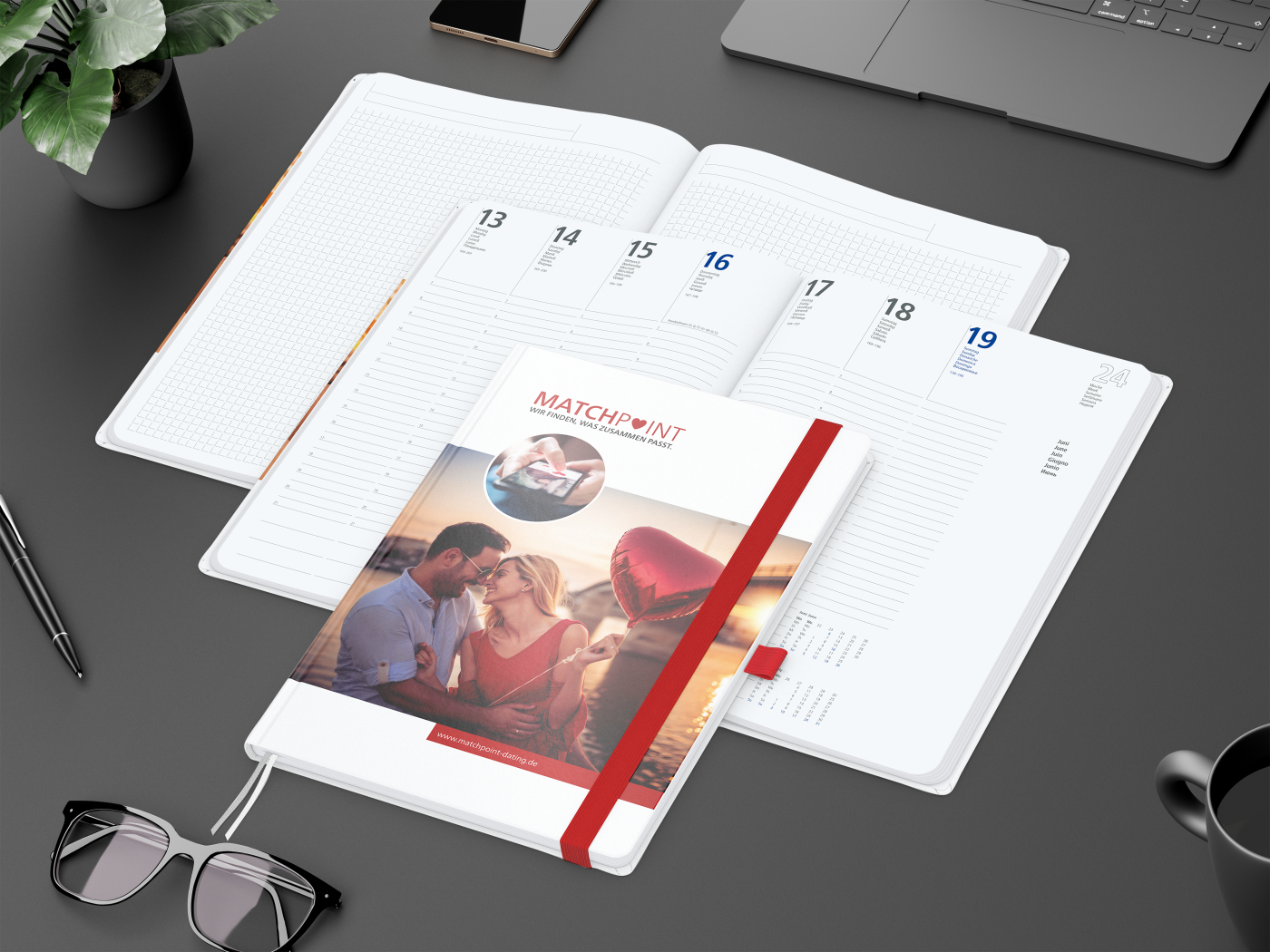 Wochenplaner Match-Hybrid White Bestseller, A4, Cover-Star matt, rot