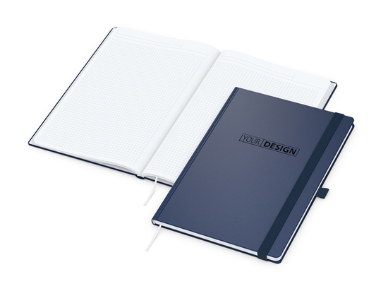 Notizbuch Vision-Book White Bestseller, A4, dunkelblau inkl. Prägung schwarz-glänzend