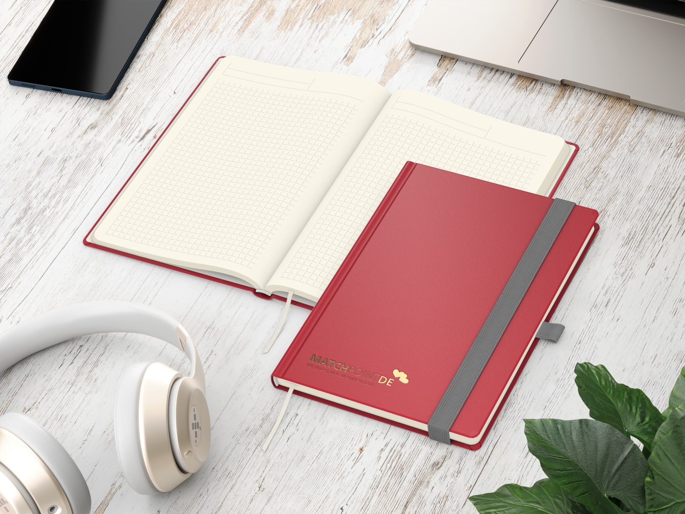 Notizbuch Vision-Book Creme Bestseller, A5, rot inkl. Goldprägung