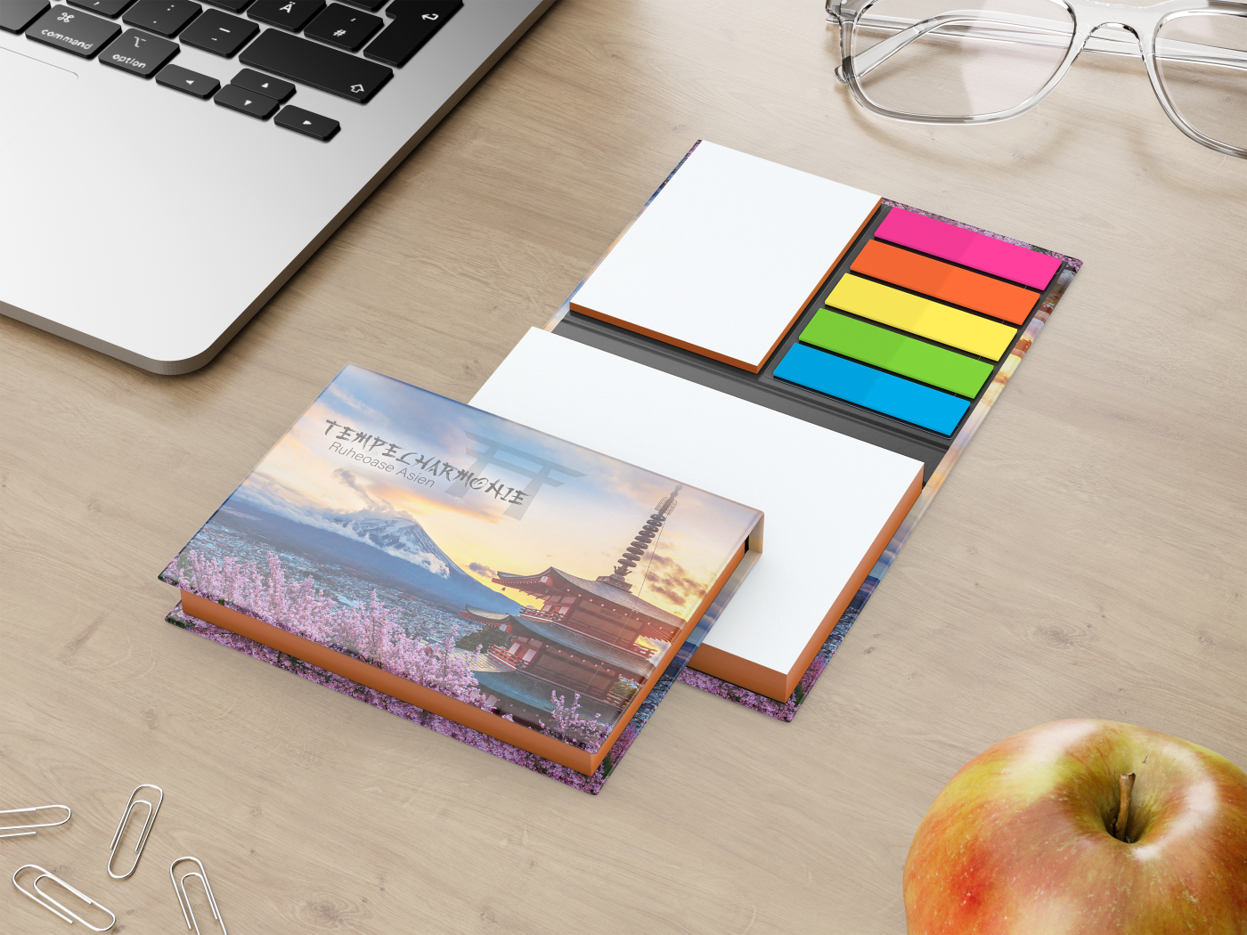 Haftnotiz-Set Wien Bookcover White Bestseller, matt-individuell, Farbschnitt orange