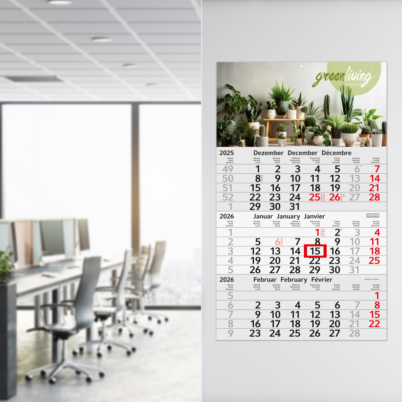 3-Monatskalender Budget 3 Recycling, rot (Einblatt)