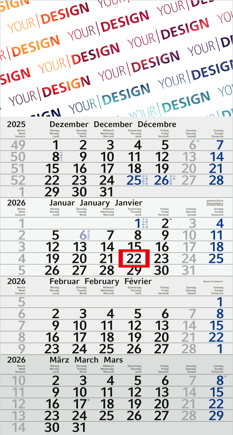4-Monatskalender Budget 4 Recycling, blau (Einblatt)