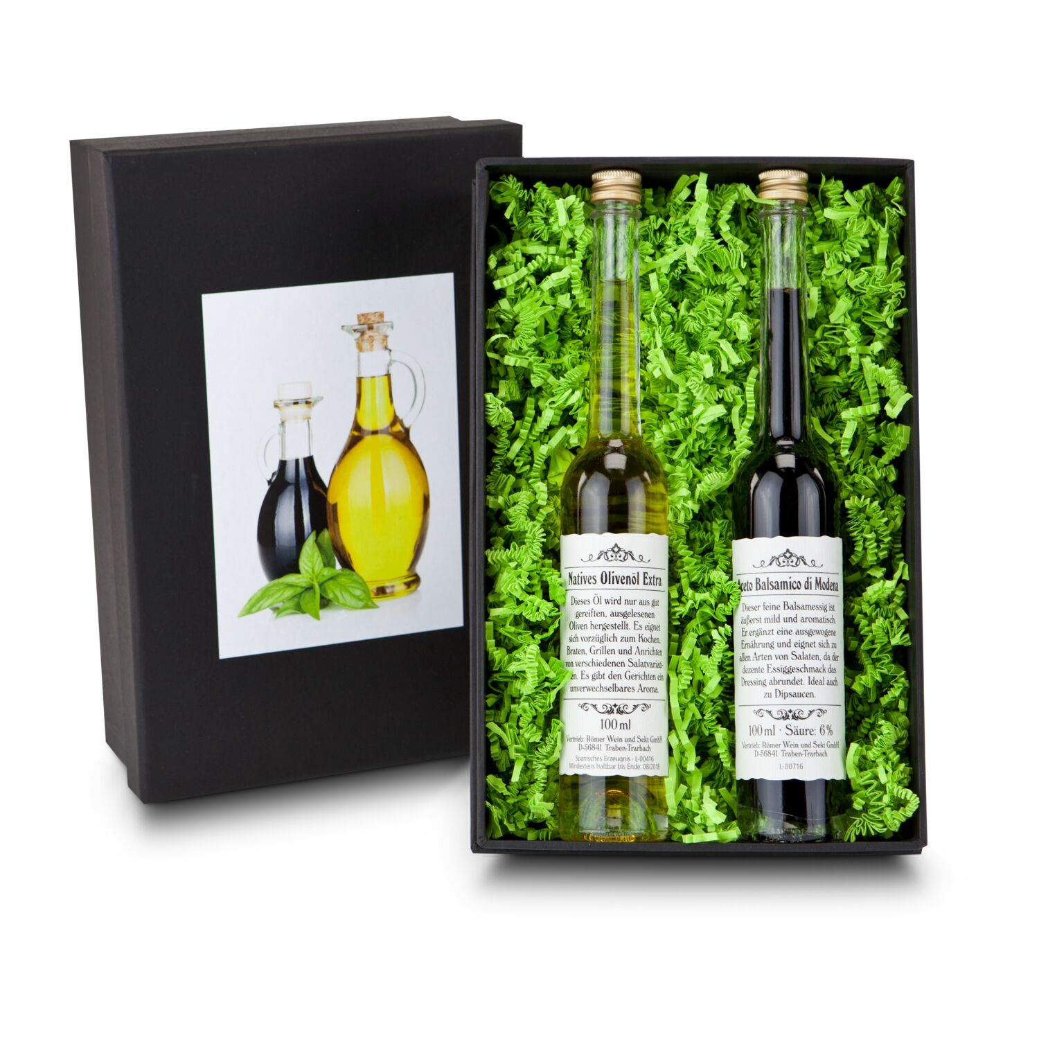 Aceto & Olio: Dieses stimmungsvolle Set enthält jeweils 100 ml italienisches Aceto Balsamico und spanisches natives Olivenöl Extra.