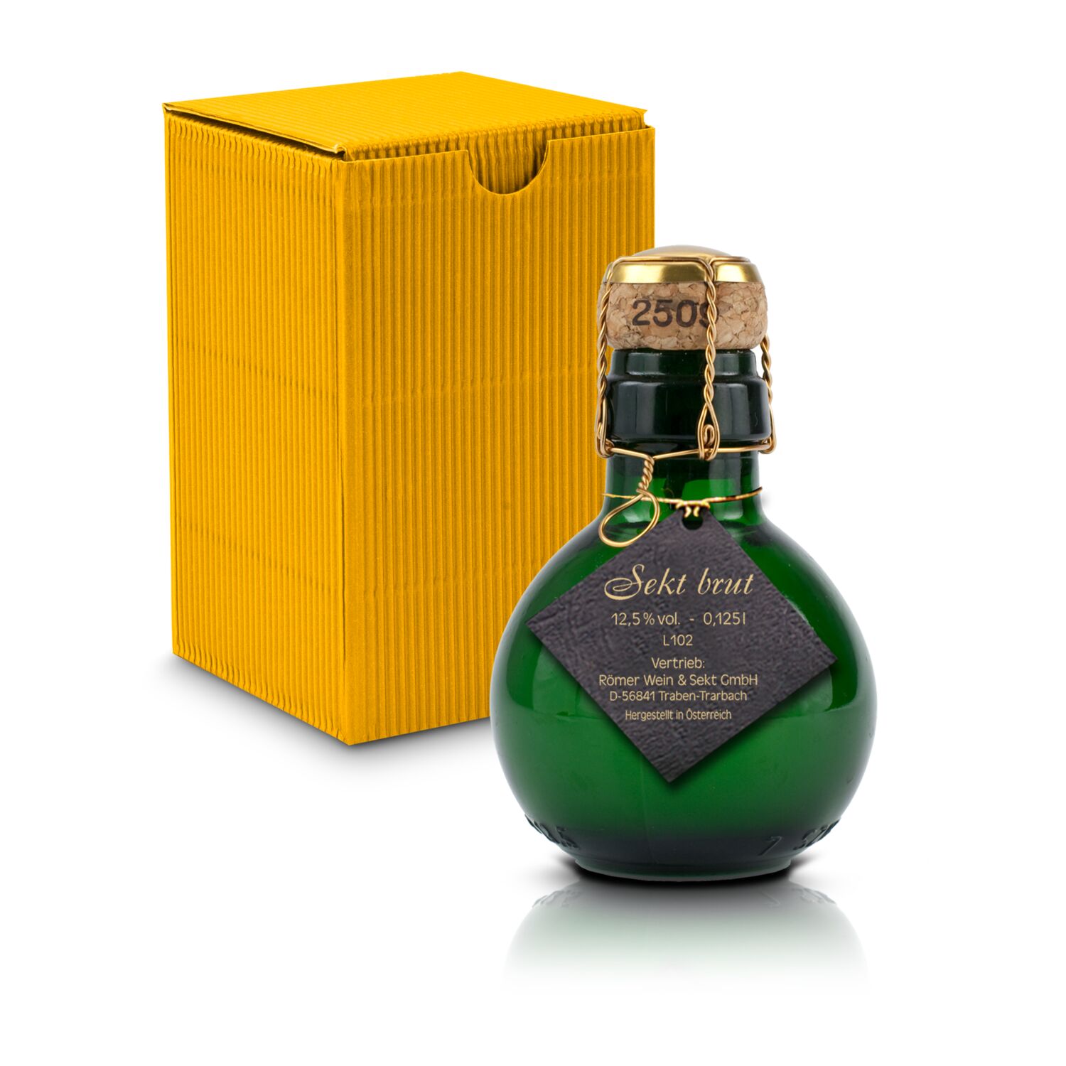 0,125 l hochwertiger Sekt brut in origineller Flasche, Alkohol 12% Vol. - Inklusive Geschenkkarton