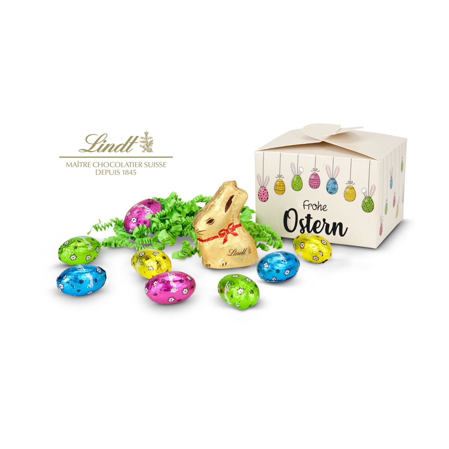 Geschenkartikel: Buntes Lindt Osternest - auch in individueller Pralinenschachtel 2K1669