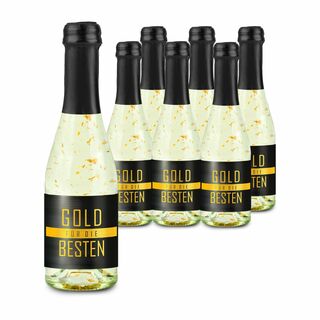 6 Piccolo Faschen Golden Flakes 0,2 l „Gold für die Besten” mit 22-karätigem lebensmittelechtem Blattgold, im 6er Karton, Alkohol 11% Vol.