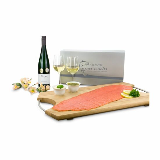 Geschenkartikel / Präsentartikel: Lachs-Gutschein in Holzbox: Genießer 2K1717