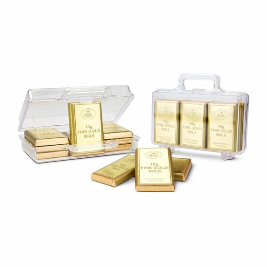 Geschenkartikel: Du bist Gold wert - Goldkoffer mit 12 Schokoladen Goldbarren (120 g) 2K1724