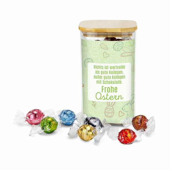 Geschenkset / Präsenteset: Lindor Team-Glas Frohe Ostern 2K2016o