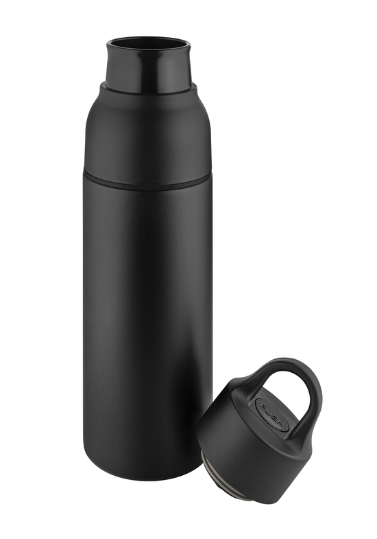 Metmaxx® Thermoflasche "OneTouch&Go" schwarz/Ring schwarz