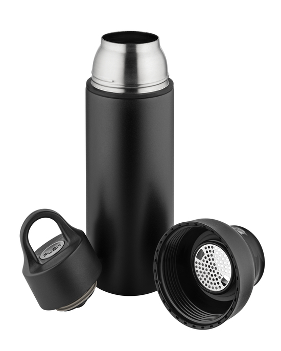 Metmaxx® Thermoflasche "OneTouch&Go" schwarz/Ring schwarz