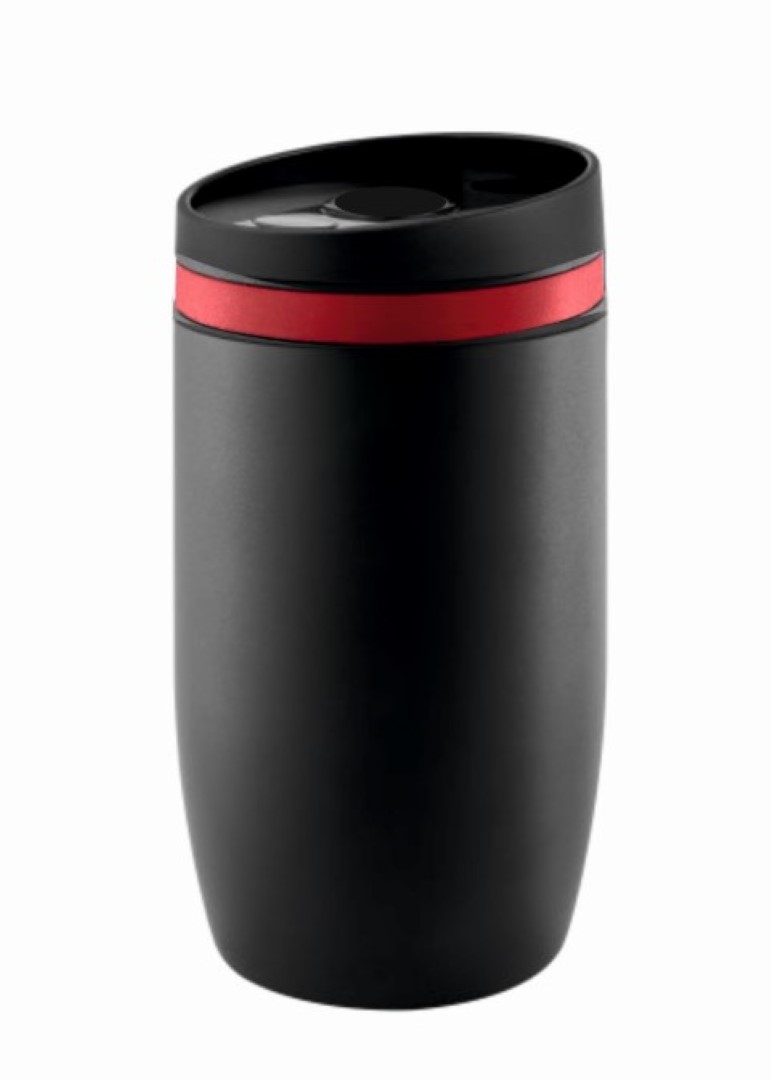 Metmaxx® Thermobecher "CremaOfficinaNero" schwarz/Ring rot