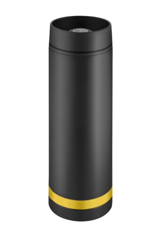 Metmaxx® Thermobecher "Crema" 360°  schwarz/Ring gelb