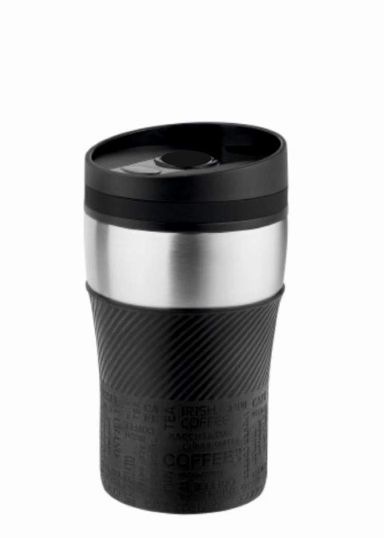 Metmaxx® Thermobecher "CremaOfficina"  silber/Manschette schwarz/Ring schwarz