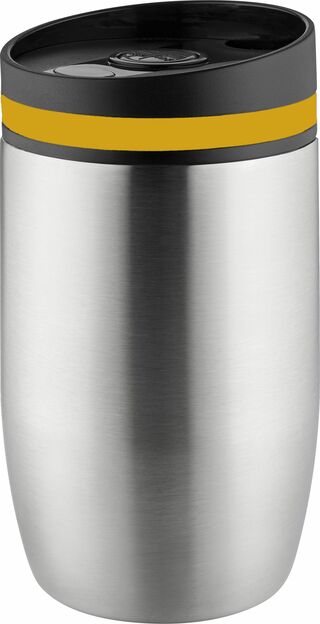 Metmaxx® Thermobecher „CremaOfficinaBudget“ silber/Ring gelb