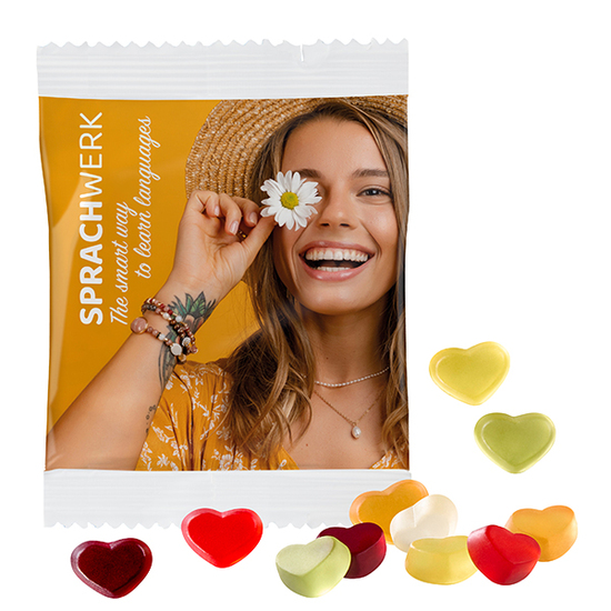 VEGANE Fruchtgummi STANDARD-Formen 20 g im kompostierbaren Tütchen