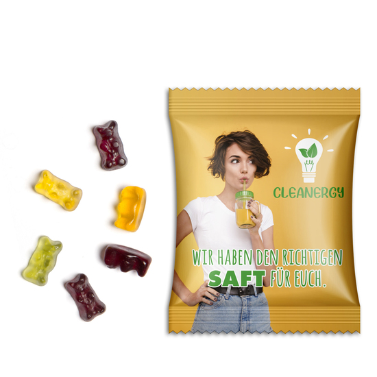 Fruchtsaftbärchen im Werbetütchen, ca. 60 x 90 mm, 10 g, Standard-Folie transparent - Fruchtsaftbärchen