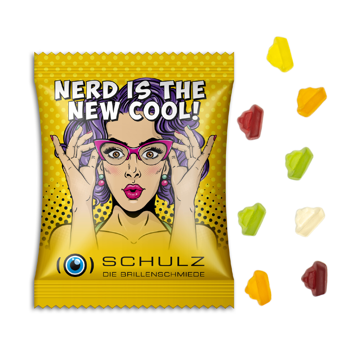 Fruchtgummi Standardformen, ca. 70 x 90 mm, 15 g, Standard-Folie weiß - Schiffchen