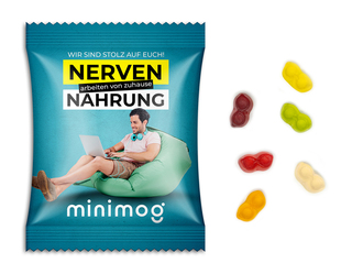 Fruchtgummi Standardformen, ca. 70 x 90 mm, 15 g, Papier/PE-Verbundfolie weiß - Brille