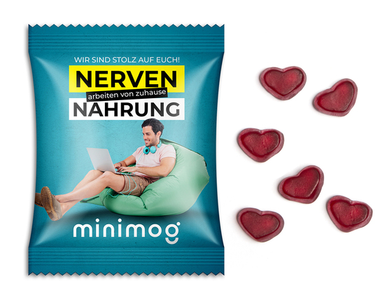 Fruchtgummi Standardformen, ca. 70 x 90 mm, 15 g, weiße kompostierbare Folie - Herz