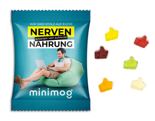 Fruchtgummi Standardformen, ca. 70 x 90 mm, 15 g, Cyclepaper weiß - Daumen hoch
