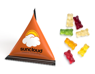 Mini Tetraeder Fruchtgummi, ca. 75 x 60 mm, 10 g, Standard-Folie weiß - Gummibärchen