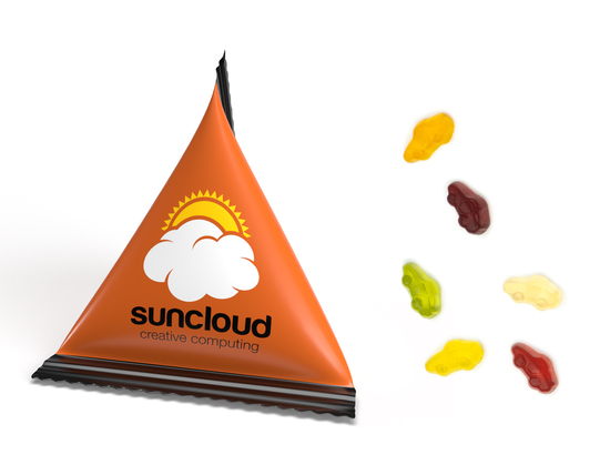 Mini Tetraeder Fruchtgummi, ca. 75 x 60 mm, 10 g, Standard-Folie weiß - Auto