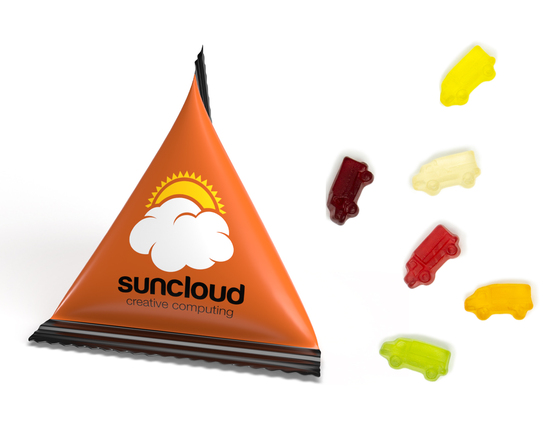 Mini Tetraeder Fruchtgummi, ca. 75 x 60 mm, 10 g, Standard-Folie weiß - LKW