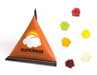 Mini Tetraeder Fruchtgummi, ca. 75 x 60 mm, 10 g, Standard-Folie weiß - Haus