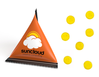 Mini Tetraeder Fruchtgummi, ca. 75 x 60 mm, 10 g, Standard-Folie transparent - Smilie