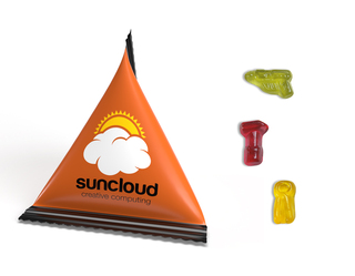 Mini Tetraeder Fruchtgummi, ca. 75 x 60 mm, 10 g, Standard-Folie weiß - Werkzeugmischung