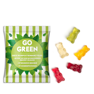 Gummibärchen vegan, ca. 110 x 90 mm, 20 g, weiße kompostierbare Folie - Gummibärchen vegan