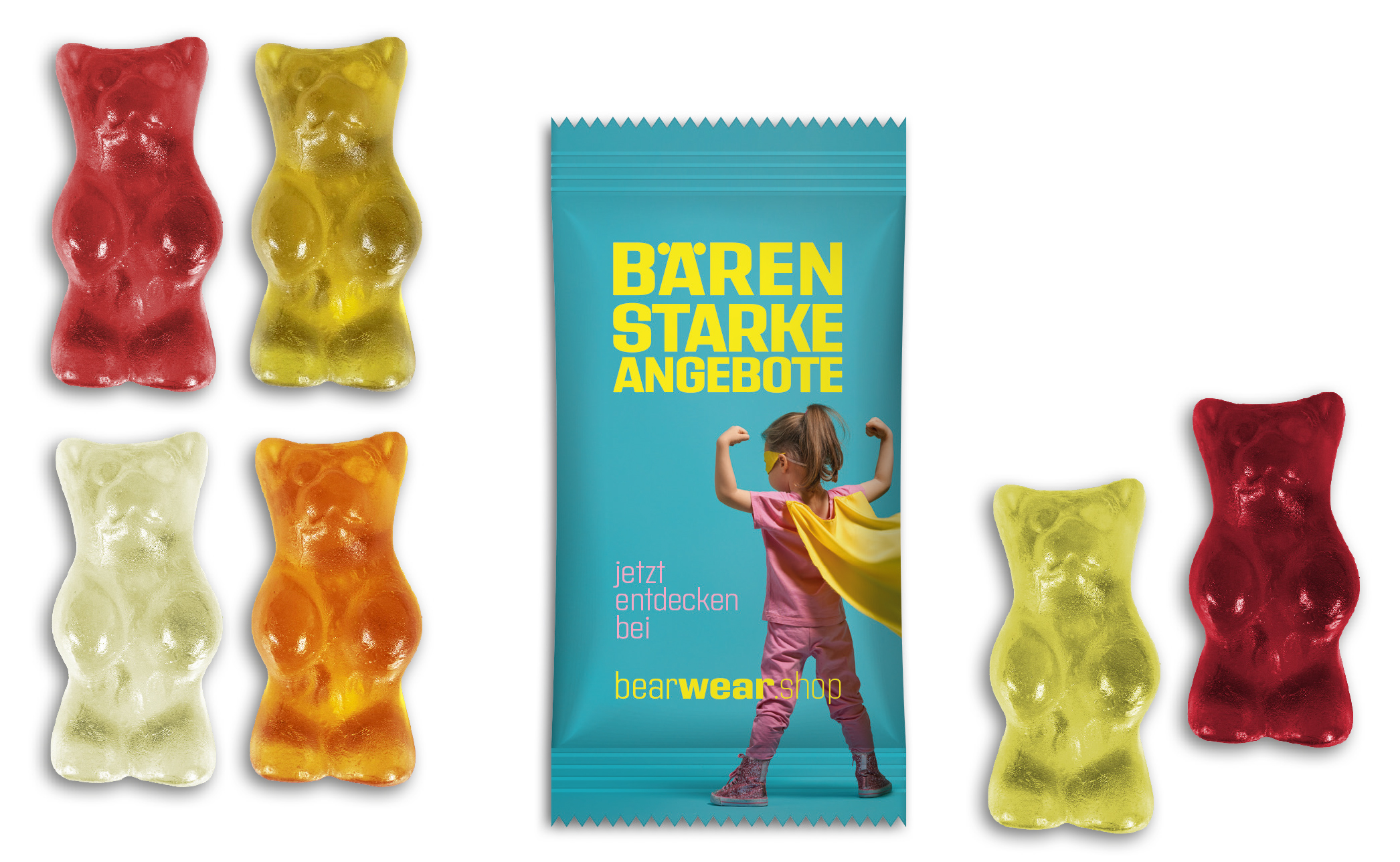 BigBär im Flowpack, ca. 45 x 90 mm, 10 g, Standard-Folie transparent -