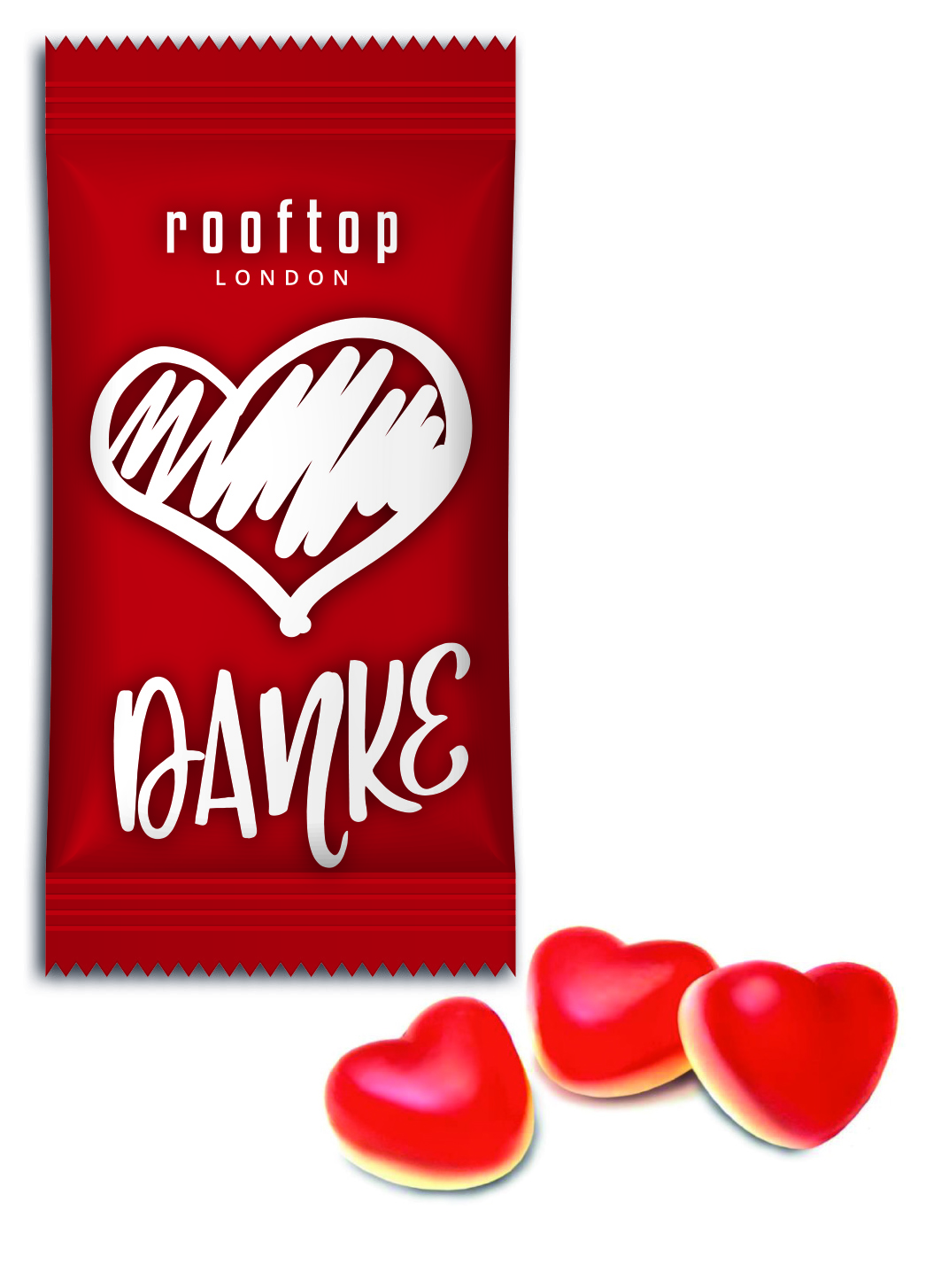 Himbeer-Herzen mit Vanilleschaum im Flowpack