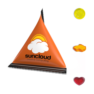 Mini Tetraeder Gummibärchen vegan, ca. 75 x 60 mm, 10 g, Standard-Folie transparent - Gummibärchen vegan