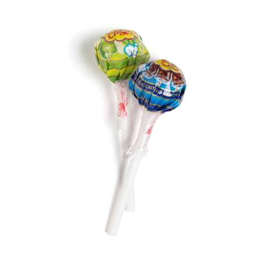 Mini Chupa Chups im Flowpack, ca. 135 x 60 mm, 6 g, Standard-Folie weiß - Gemischt