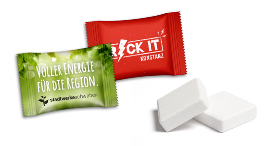 Traubenzuckerwürfel im Flowpack, ca. 54 x 35 mm, 5 g, Standard-Folie weiß - Zitrone