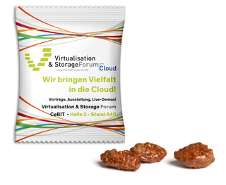Gebrannte Mandeln im Werbetütchen, ca. 70 x 90 mm, 10 g, Standard-Folie weiß - Gebrannte Mandeln
