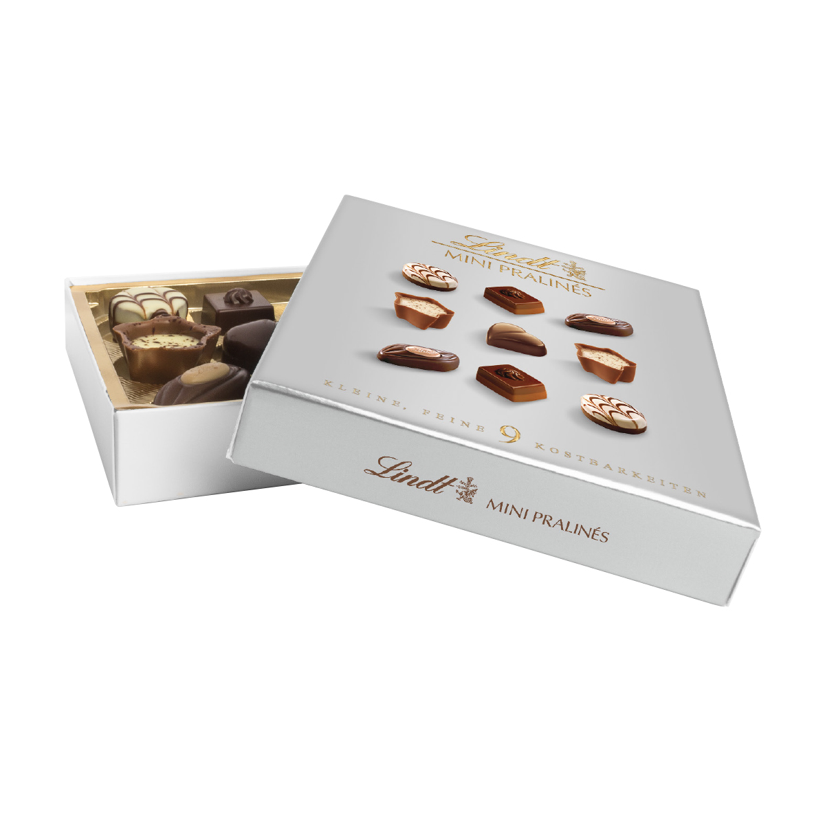 Lindt Mini Pralinés im Werbeschuber, ca. 101 x 101 x 27 mm, 44 g,  - Silber