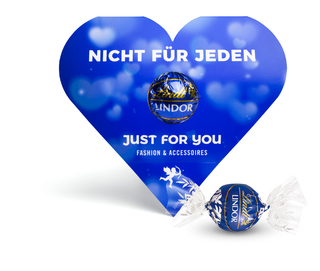 Lindt Lindor Kugel in Werbekartonage, ca. 75 x 75 mm, 12,5 g, Herzform - Schokolade Feinherb