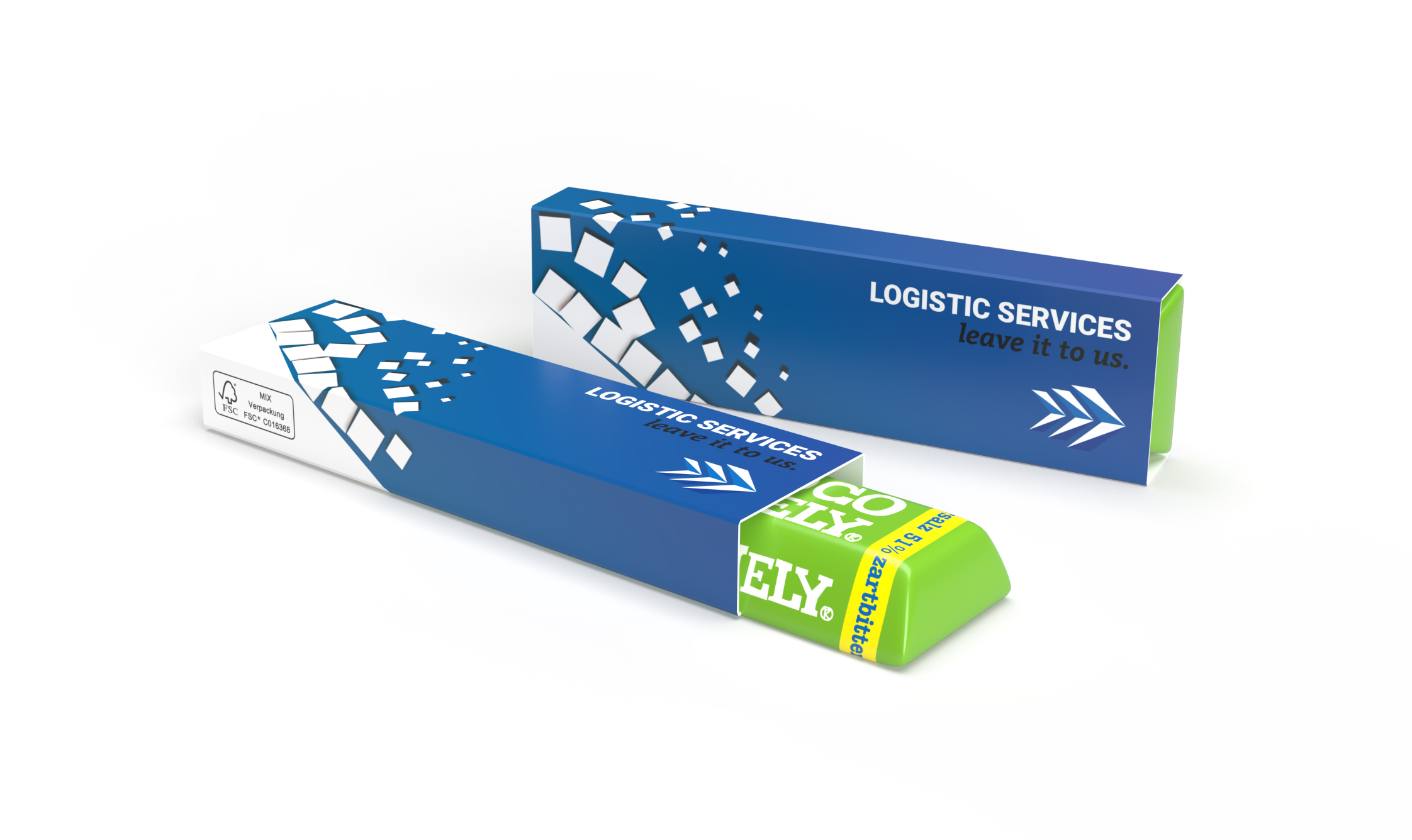 Tony's Chocolonely Riegel im Werbeschuber