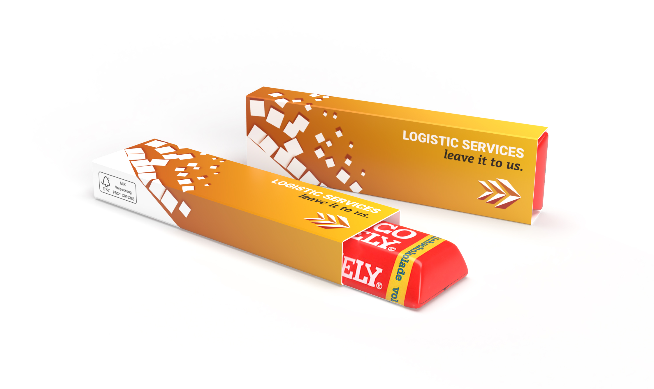 Tony's Chocolonely Riegel im Werbeschuber